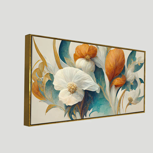 Abstract Floral Canvas Wall Painting – Modern Flower Art with Premium Wooden Frame (48 x 24 Inch)