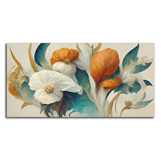 Abstract Floral Canvas Wall Painting – Modern Flower Art with Premium Wooden Frame (48 x 24 Inch)