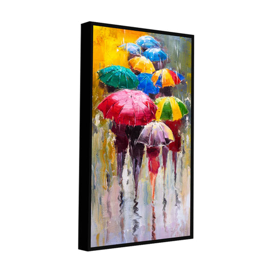 Colorful Rainy Season Umbrella Canvas Wall Painting – Modern Abstract Wall Art with Premium Wooden Frame (48 x 24 Inch)